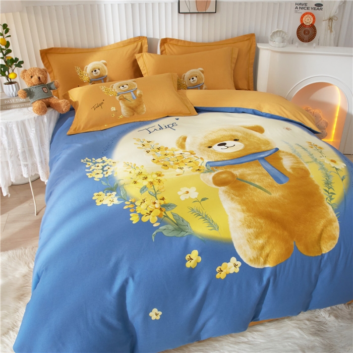 91家纺网 家纺一手货源 找家纺 沐白家居 2023全棉大版生态磨毛四件套 迷你花园-兰