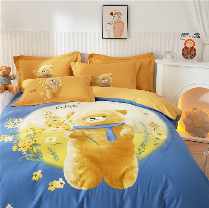 91家纺网 家纺一手货源 找家纺 沐白家居 2023全棉大版生态磨毛四件套 迷你花园-兰