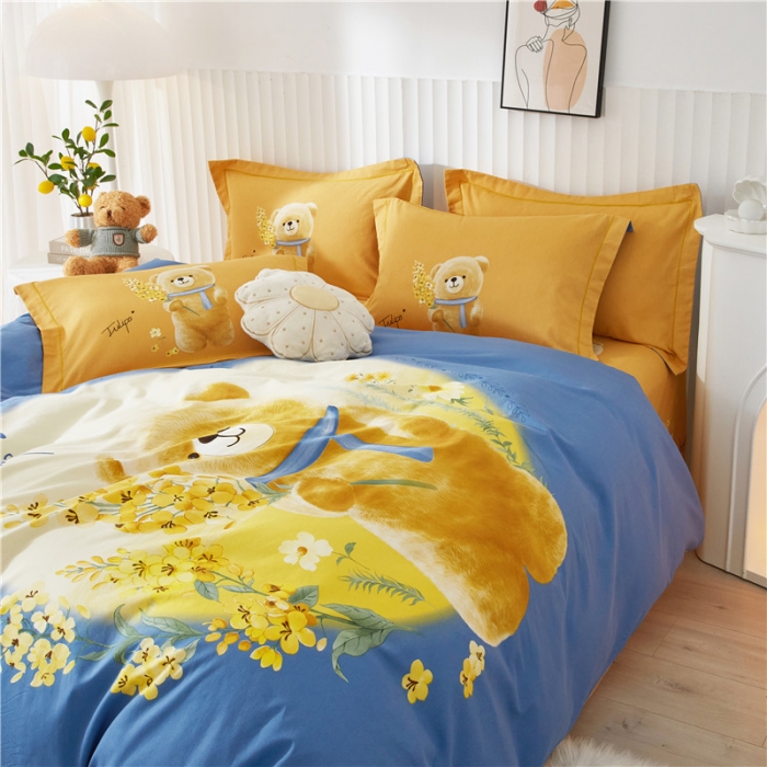 91家纺网 家纺一手货源 找家纺 沐白家居 2023全棉大版生态磨毛四件套 迷你花园-兰