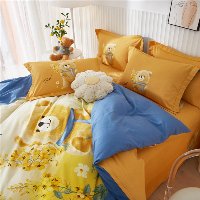 91家纺网 家纺一手货源 找家纺 沐白家居 2023全棉大版生态磨毛四件套 迷你花园-兰