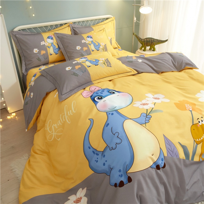 91家纺网 家纺一手货源 找家纺 沐白家居 2023全棉大版生态磨毛四件套 小海宝-黄