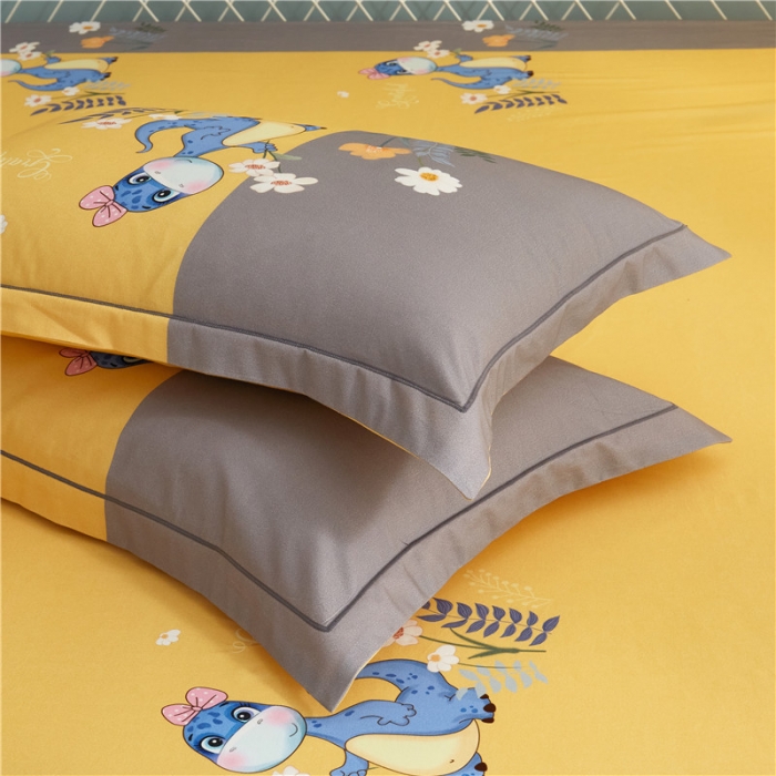 91家纺网 家纺一手货源 找家纺 沐白家居 2023全棉大版生态磨毛四件套 小海宝-黄