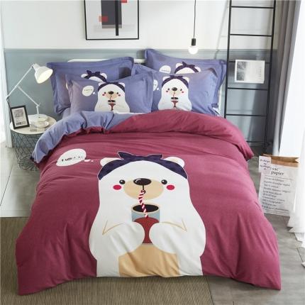 91家纺网 家纺一手货源 找家纺 沐白家居 2023全棉大版生态磨毛四件套 小憨熊