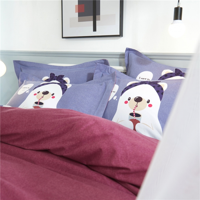 91家纺网 家纺一手货源 找家纺 沐白家居 2023全棉大版生态磨毛四件套 小憨熊