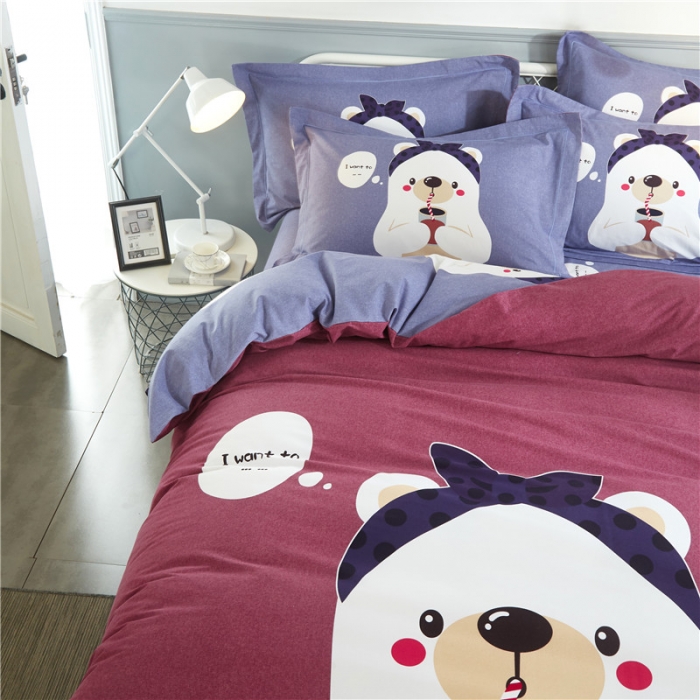 91家纺网 家纺一手货源 找家纺 沐白家居 2023全棉大版生态磨毛四件套 小憨熊
