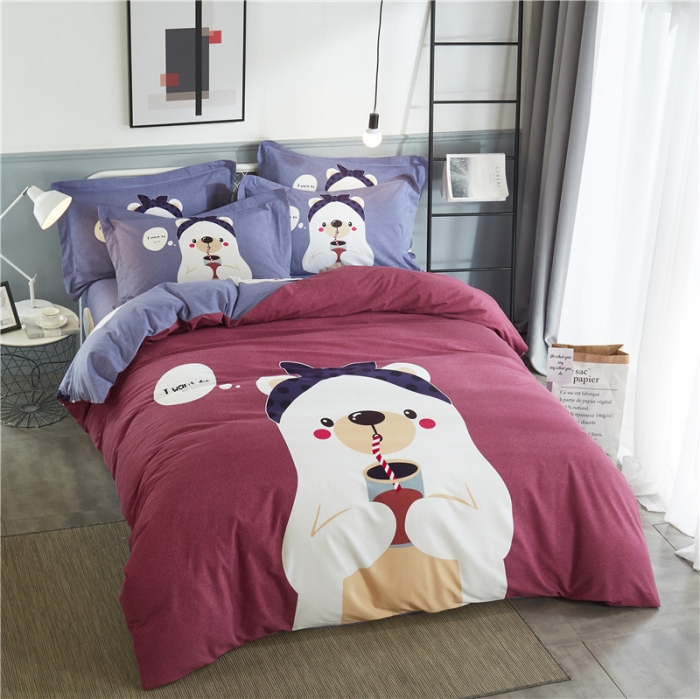 91家纺网 家纺一手货源 找家纺 沐白家居 2023全棉大版生态磨毛四件套 小憨熊