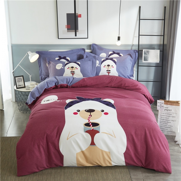 91家纺网 家纺一手货源 找家纺 沐白家居 2023全棉大版生态磨毛四件套 小憨熊