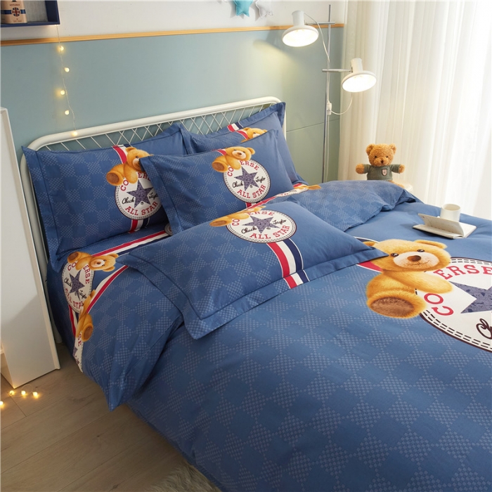 91家纺网 家纺一手货源 找家纺 沐白家居 2023全棉大版生态磨毛四件套 萌趣熊-兰