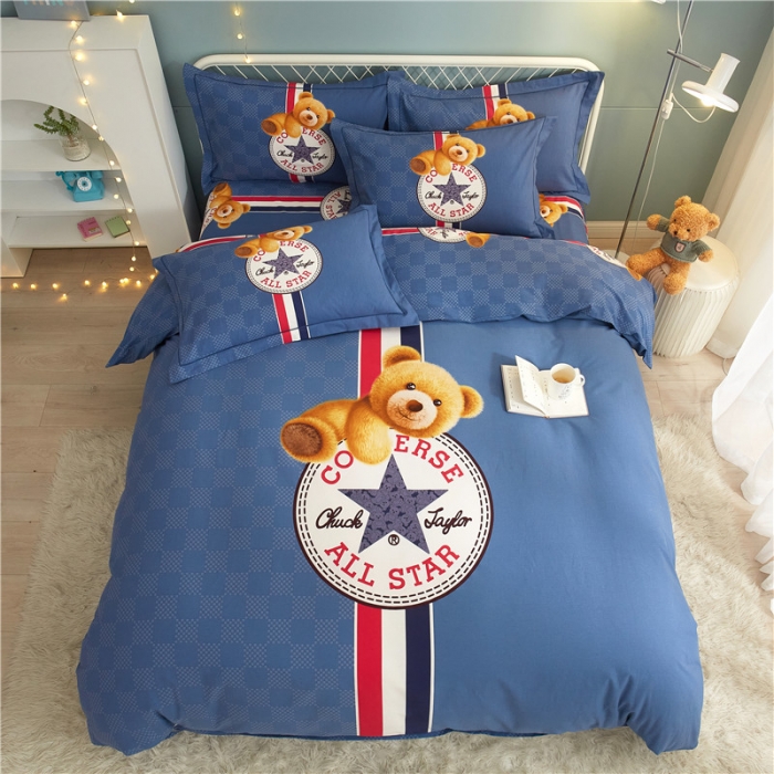 91家纺网 家纺一手货源 找家纺 沐白家居 2023全棉大版生态磨毛四件套 萌趣熊-兰