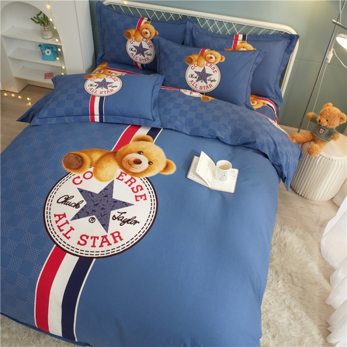 91家纺网 家纺一手货源 找家纺 沐白家居 2023全棉大版生态磨毛四件套 萌趣熊-兰