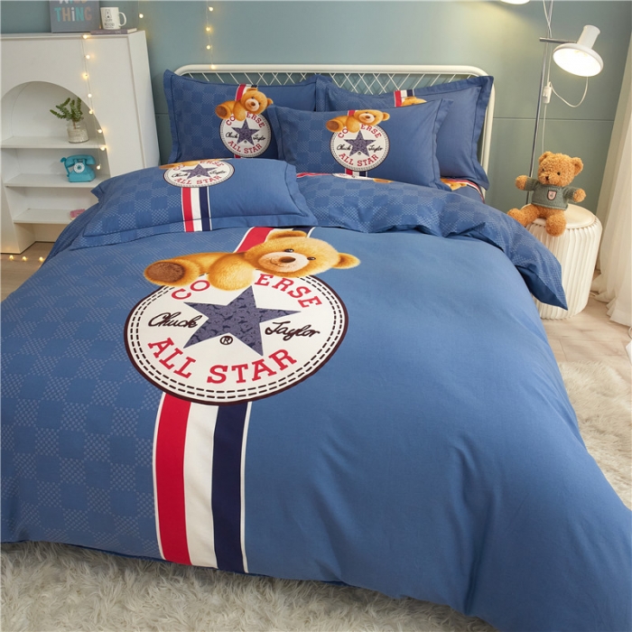 91家纺网 家纺一手货源 找家纺 沐白家居 2023全棉大版生态磨毛四件套 萌趣熊-兰