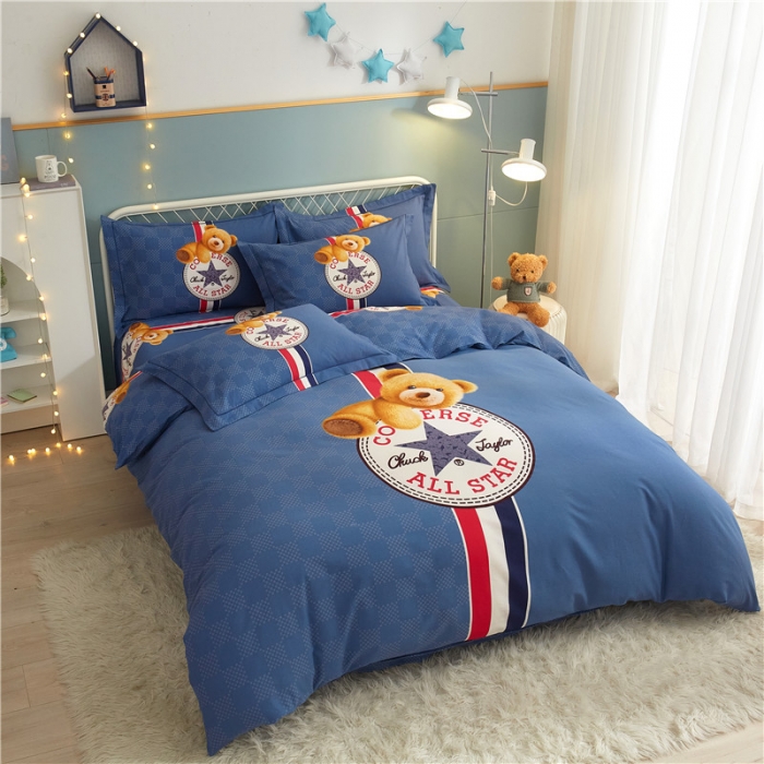 91家纺网 家纺一手货源 找家纺 沐白家居 2023全棉大版生态磨毛四件套 萌趣熊-兰