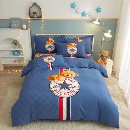 沐白家居 2023全棉大版生态磨毛四件套 萌趣熊-兰