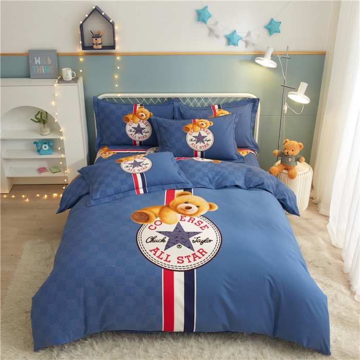 91家纺网 家纺一手货源 找家纺 沐白家居 2023全棉大版生态磨毛四件套 萌趣熊-兰