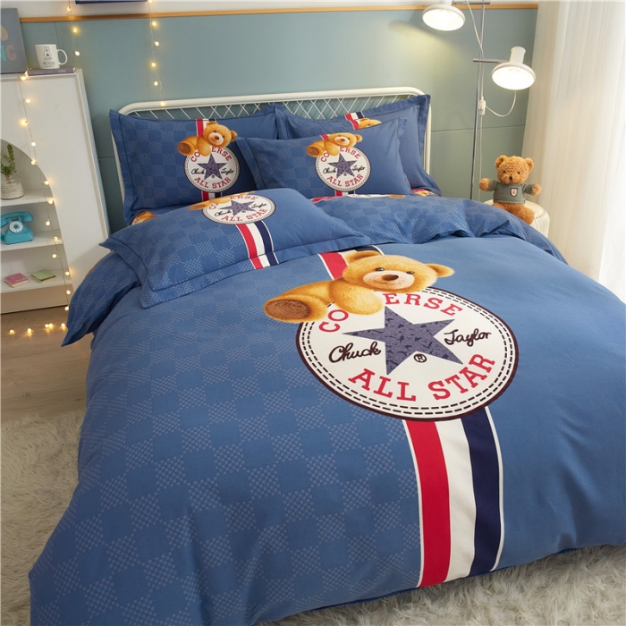 91家纺网 家纺一手货源 找家纺 沐白家居 2023全棉大版生态磨毛四件套 萌趣熊-兰