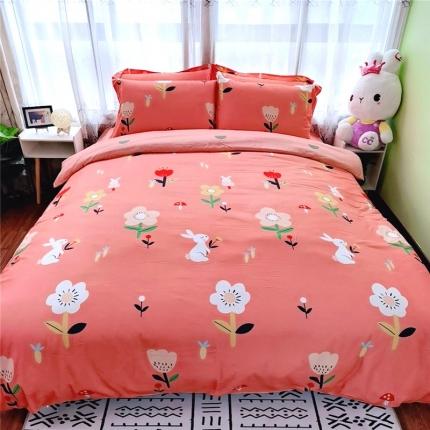 沐白家居 2023全棉大版生态磨毛四件套 田园兔