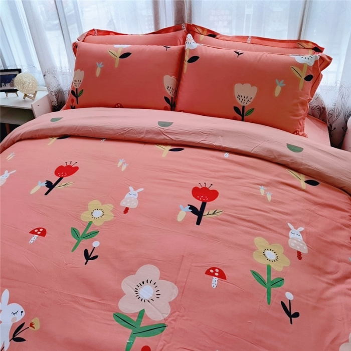 91家纺网 家纺一手货源 找家纺 沐白家居 2023全棉大版生态磨毛四件套 田园兔