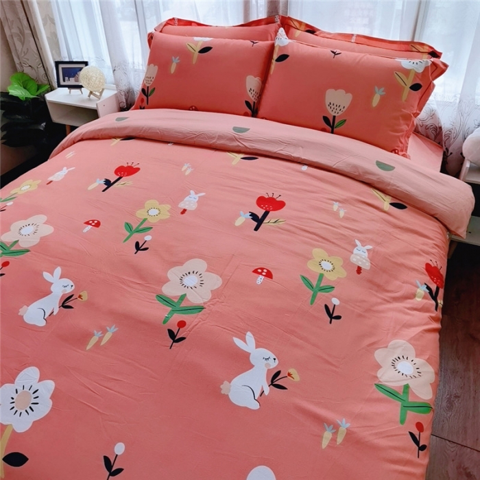 91家纺网 家纺一手货源 找家纺 沐白家居 2023全棉大版生态磨毛四件套 田园兔