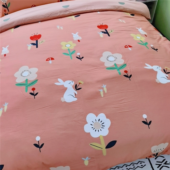 91家纺网 家纺一手货源 找家纺 沐白家居 2023全棉大版生态磨毛四件套 田园兔