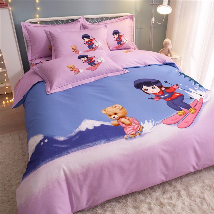 91家纺网 家纺一手货源 找家纺 沐白家居 2023全棉大版生态磨毛四件套 蜜雪冰城-紫