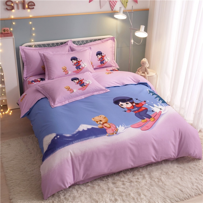 91家纺网 家纺一手货源 找家纺 沐白家居 2023全棉大版生态磨毛四件套 蜜雪冰城-紫