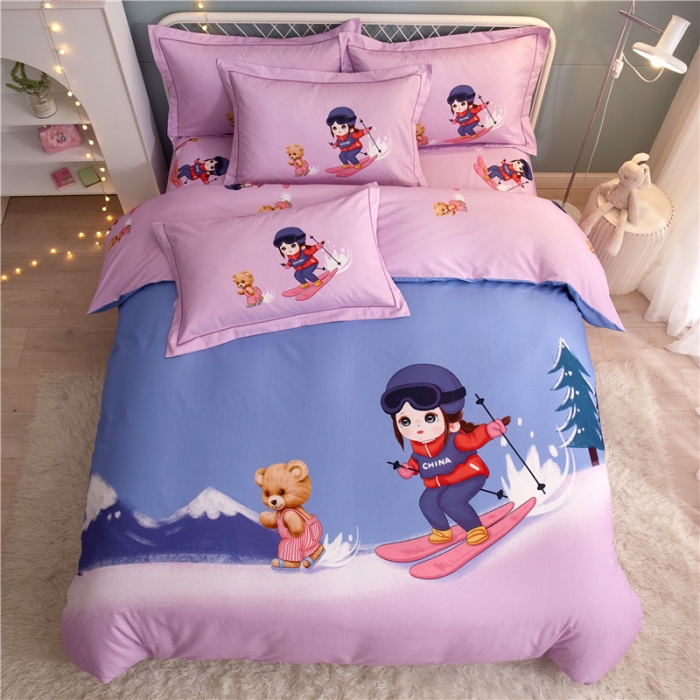 91家纺网 家纺一手货源 找家纺 沐白家居 2023全棉大版生态磨毛四件套 蜜雪冰城-紫