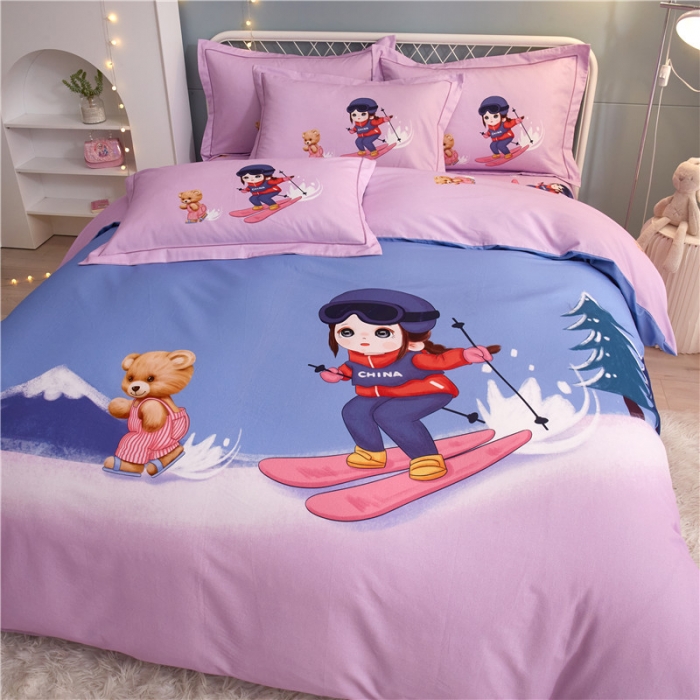 91家纺网 家纺一手货源 找家纺 沐白家居 2023全棉大版生态磨毛四件套 蜜雪冰城-紫