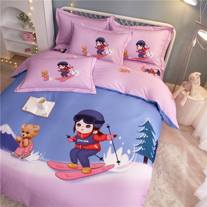 91家纺网 家纺一手货源 找家纺 沐白家居 2023全棉大版生态磨毛四件套 蜜雪冰城-紫