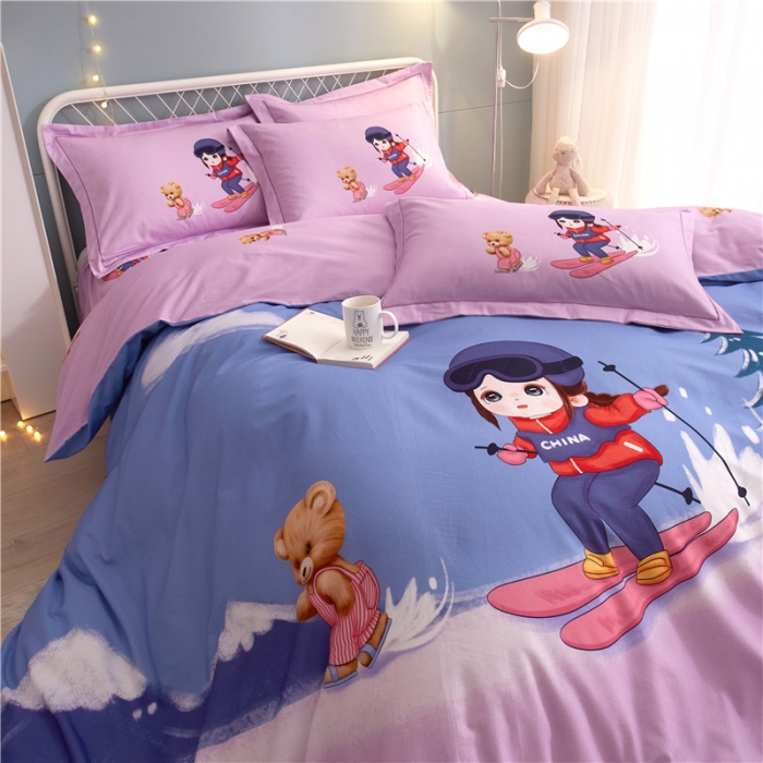 91家纺网 家纺一手货源 找家纺 沐白家居 2023全棉大版生态磨毛四件套 蜜雪冰城-紫