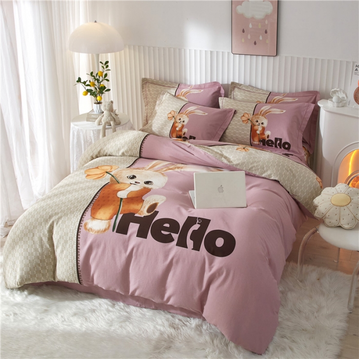 91家纺网 家纺一手货源 找家纺 沐白家居 2023全棉大版生态磨毛四件套 遇见-粉