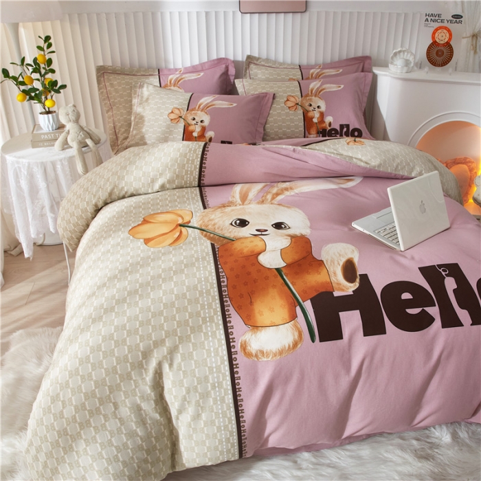 91家纺网 家纺一手货源 找家纺 沐白家居 2023全棉大版生态磨毛四件套 遇见-粉