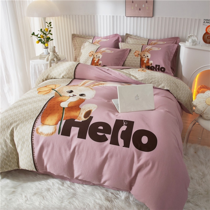 91家纺网 家纺一手货源 找家纺 沐白家居 2023全棉大版生态磨毛四件套 遇见-粉