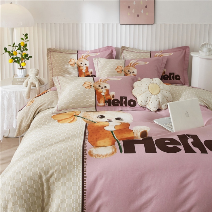 91家纺网 家纺一手货源 找家纺 沐白家居 2023全棉大版生态磨毛四件套 遇见-粉