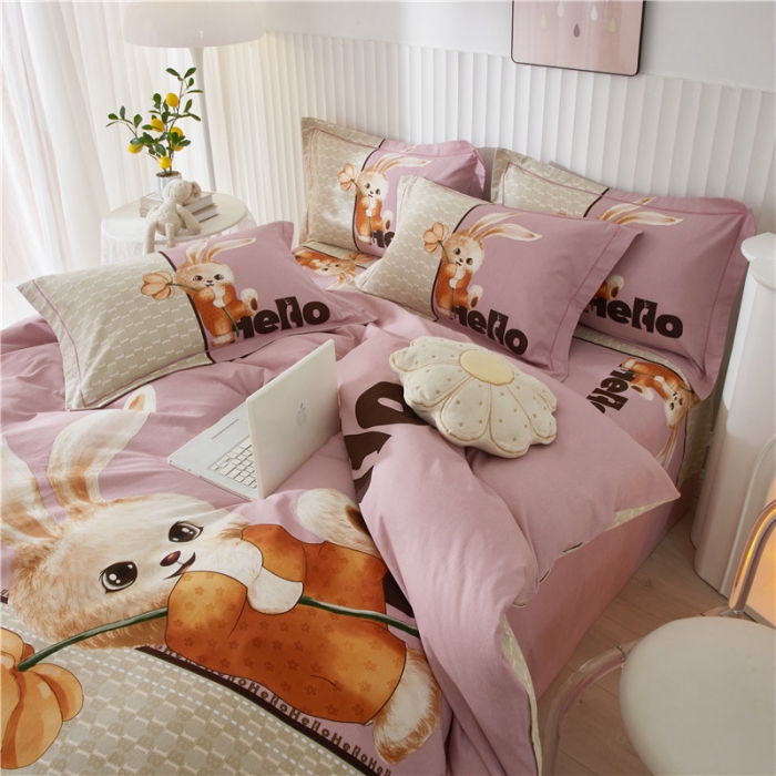 91家纺网 家纺一手货源 找家纺 沐白家居 2023全棉大版生态磨毛四件套 遇见-粉