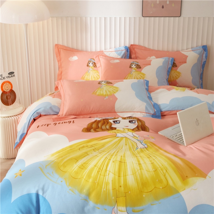 91家纺网 家纺一手货源 找家纺 沐白家居 2023全棉大版生态磨毛四件套 小仙女-粉