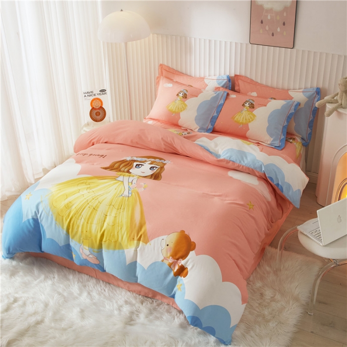 91家纺网 家纺一手货源 找家纺 沐白家居 2023全棉大版生态磨毛四件套 小仙女-粉