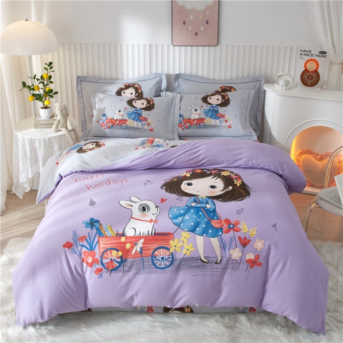 91家纺网 家纺一手货源 找家纺 沐白家居 2023全棉大版生态磨毛四件套 欢乐一夏-紫