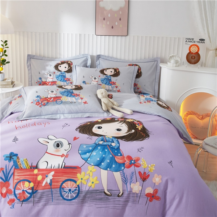 91家纺网 家纺一手货源 找家纺 沐白家居 2023全棉大版生态磨毛四件套 欢乐一夏-紫