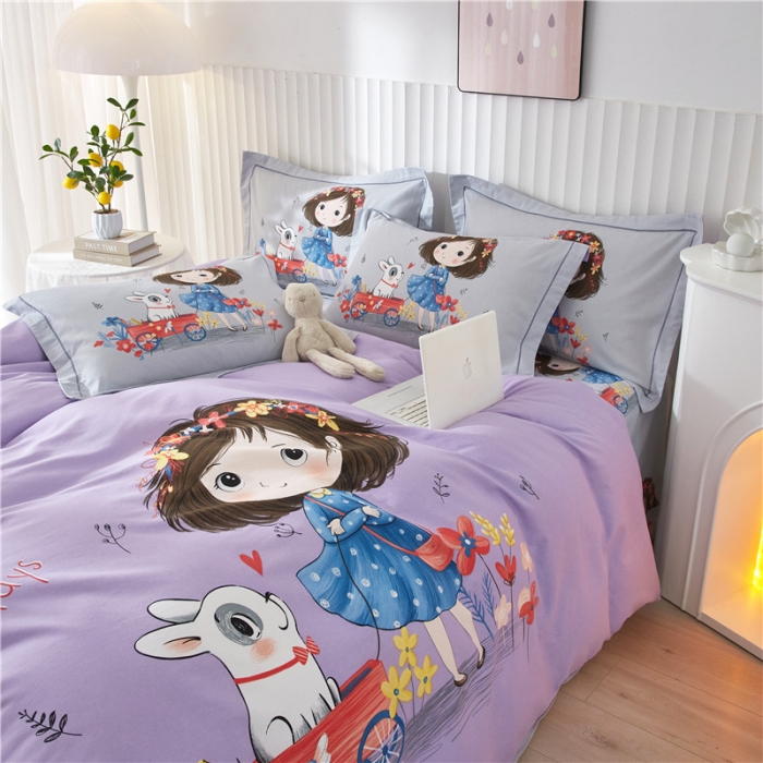 91家纺网 家纺一手货源 找家纺 沐白家居 2023全棉大版生态磨毛四件套 欢乐一夏-紫