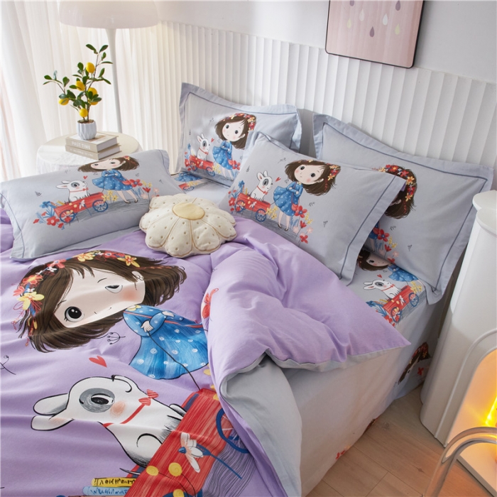 91家纺网 家纺一手货源 找家纺 沐白家居 2023全棉大版生态磨毛四件套 欢乐一夏-紫