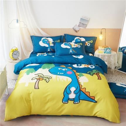 91家纺网 家纺一手货源 找家纺 沐白家居 2023全棉大版生态磨毛四件套 恐龙森林