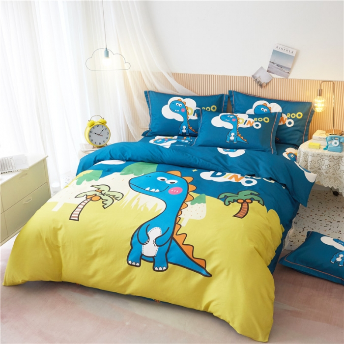 91家纺网 家纺一手货源 找家纺 沐白家居 2023全棉大版生态磨毛四件套 恐龙森林