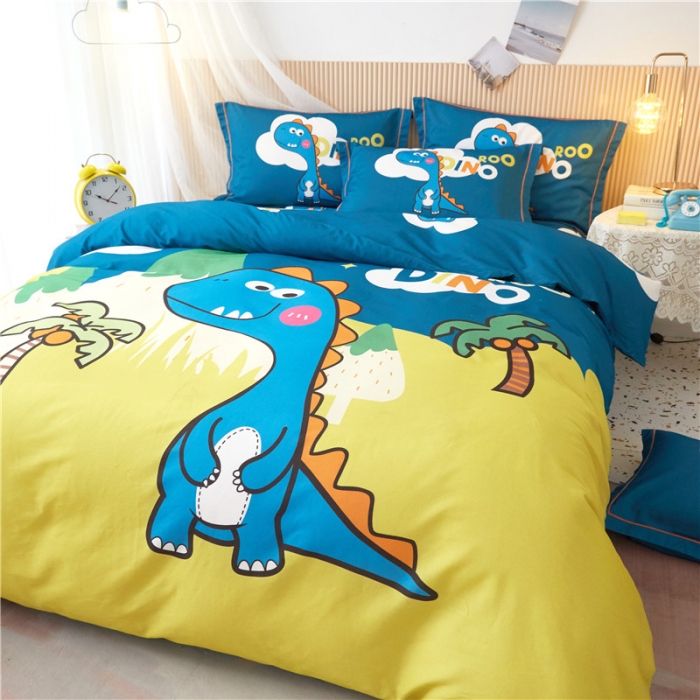 91家纺网 家纺一手货源 找家纺 沐白家居 2023全棉大版生态磨毛四件套 恐龙森林