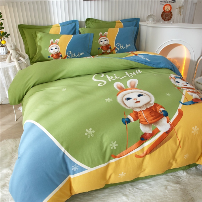 91家纺网 家纺一手货源 找家纺 沐白家居 2023全棉大版生态磨毛四件套 冰雪微甜-绿