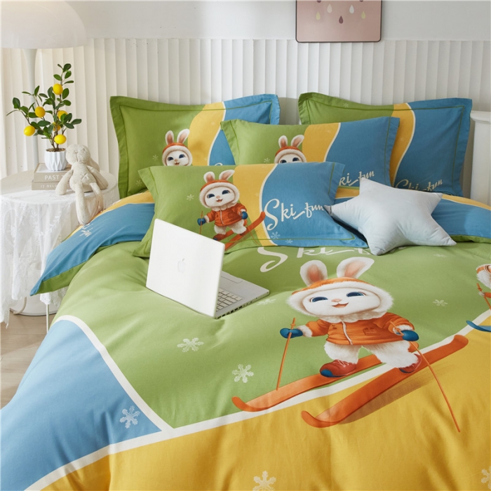 91家纺网 家纺一手货源 找家纺 沐白家居 2023全棉大版生态磨毛四件套 冰雪微甜-绿