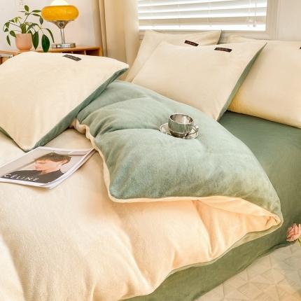 91家纺网 家纺一手货源 找家纺 首尔 2023新款无印风牛奶绒单品系列 杏仁拼绿