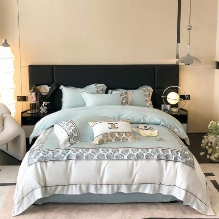 91家纺网 家纺一手货源 找家纺 总618 2023新款A类50S100支长绒棉全棉刺绣四件套-玫瑰花园