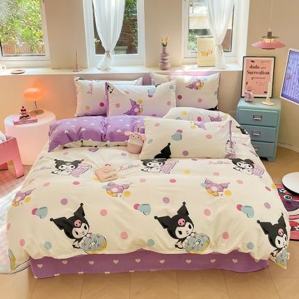 91家纺网 家纺一手货源 找家纺 桃子 2023新款三丽鸥正版授权纯棉印花系列四件套 点点库洛米