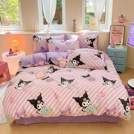 91家纺网 家纺一手货源 找家纺 桃子 2023新款三丽鸥正版授权纯棉印花系列四件套 美美库洛米