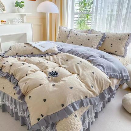 艺慕 2025款双层蕾丝大花边床盖   甜心